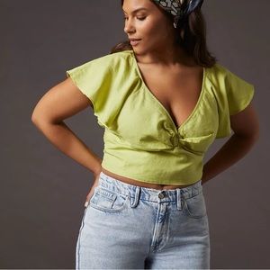 Anthropologie Twist Flutter Sleeve Blouse